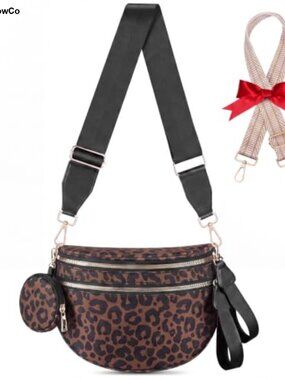 Checkered Crossbody Fanny Pack with Bonus Strap, Large Nylon Belt Purse,